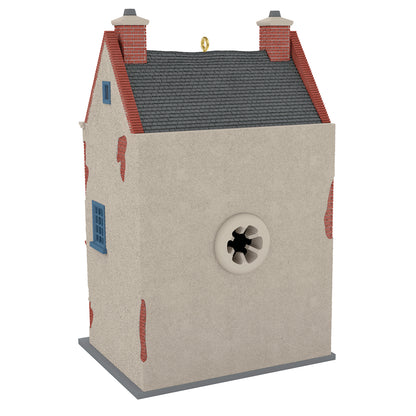 Harry Potter™ Quality Quidditch Supplies — 2026 Hallmark Keepsake Christmas Ornament, detailed back view featuring exposed brick and blue window.