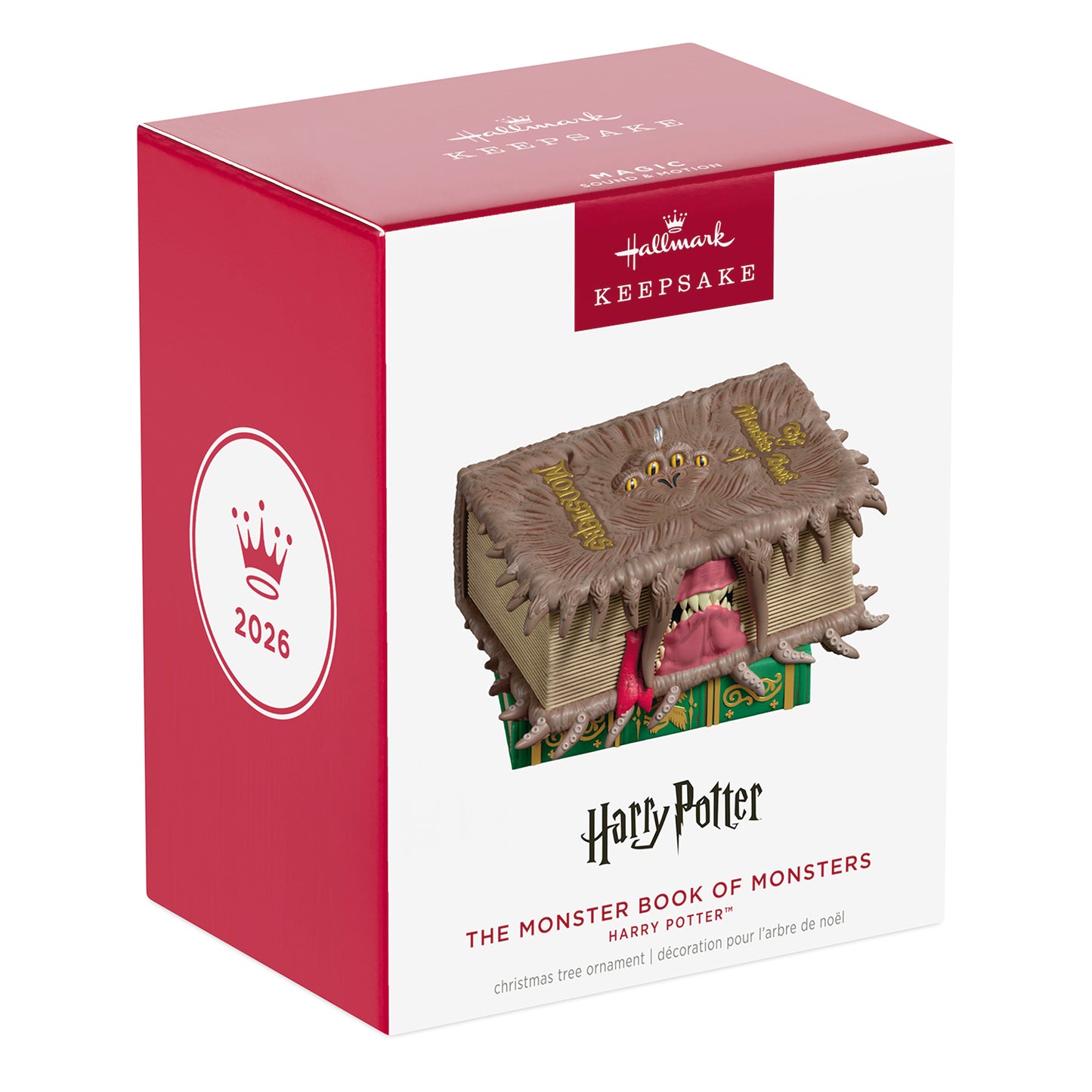 Harry Potter™ The Monster Book of Monsters With Sound and Motion — 2026 Hallmark Keepsake Christmas Ornament in decorated gift box.