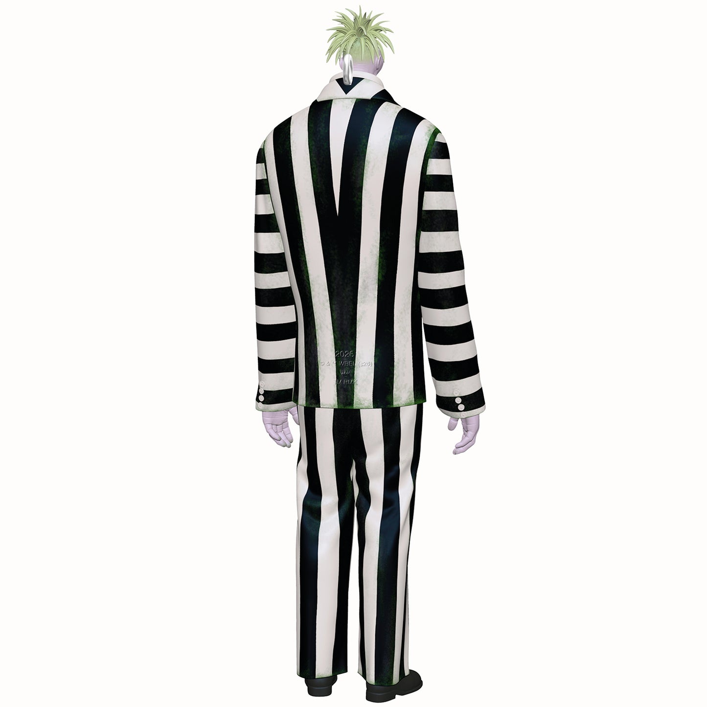 Beetlejuice Beetlejuice Bob as Beetlejuice — 2026 Hallmark Keepsake Christmas Ornament, back view, detailed black-and-white striped suit.