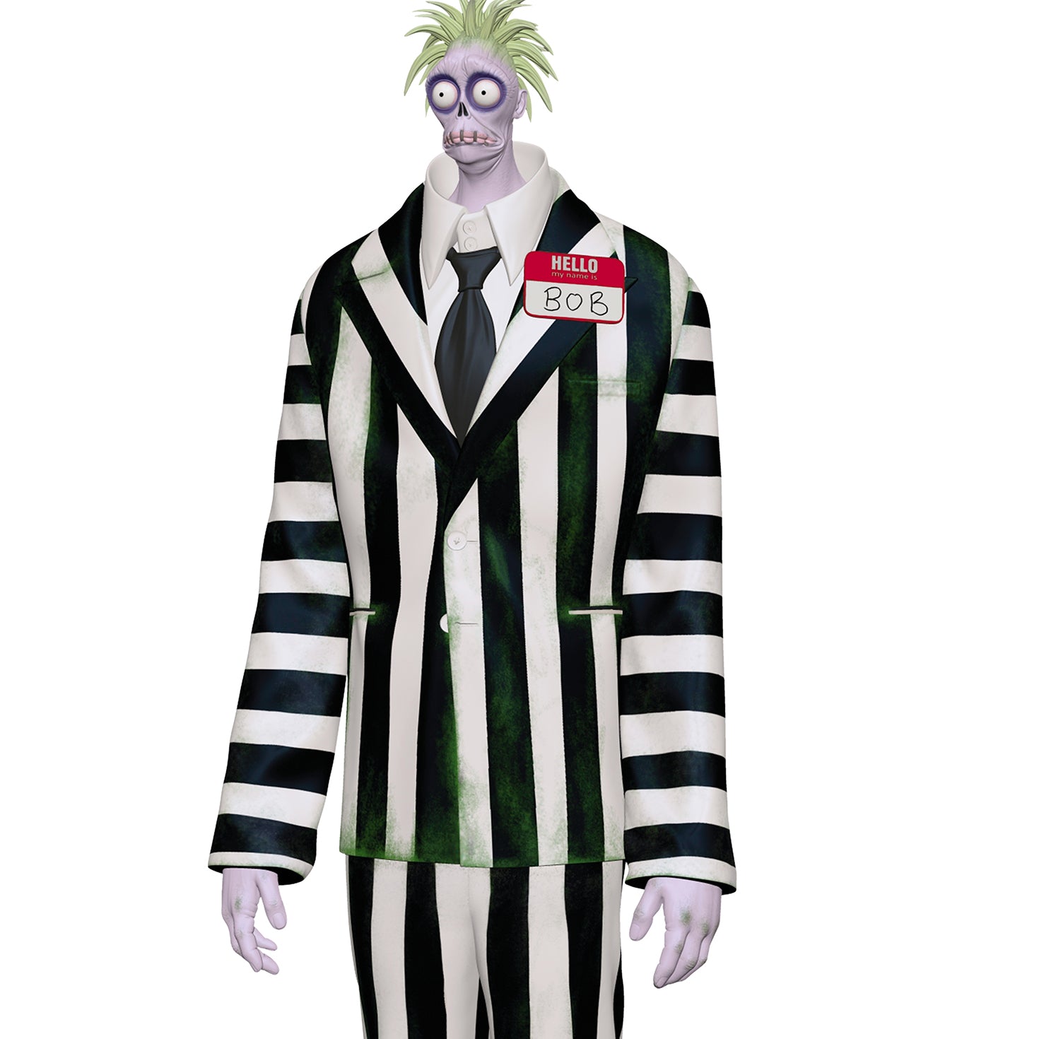 Beetlejuice Beetlejuice Bob as Beetlejuice — 2026 Hallmark Keepsake Christmas Ornament featuring vibrant black-and-white striped suit and name tag.