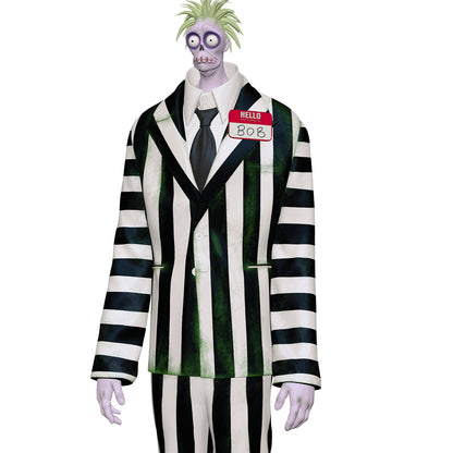 Beetlejuice Beetlejuice Bob as Beetlejuice — 2026 Hallmark Keepsake Christmas Ornament featuring vibrant black-and-white striped suit and name tag.
