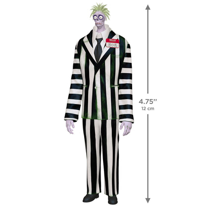 Beetlejuice Beetlejuice Bob as Beetlejuice — 2026 Hallmark Keepsake Christmas Ornament in a black-and-white-striped suit, standing upright.