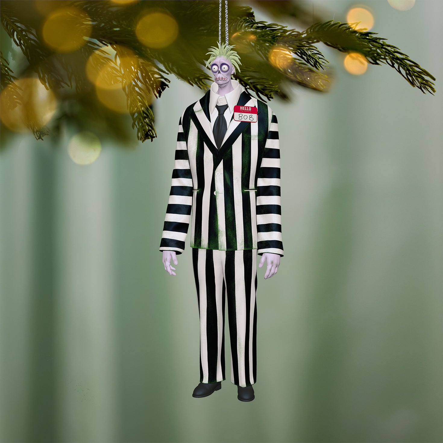 Beetlejuice Beetlejuice Bob as Beetlejuice — 2026 Hallmark Keepsake Christmas Ornament, hanging decoration with striped suit and tag