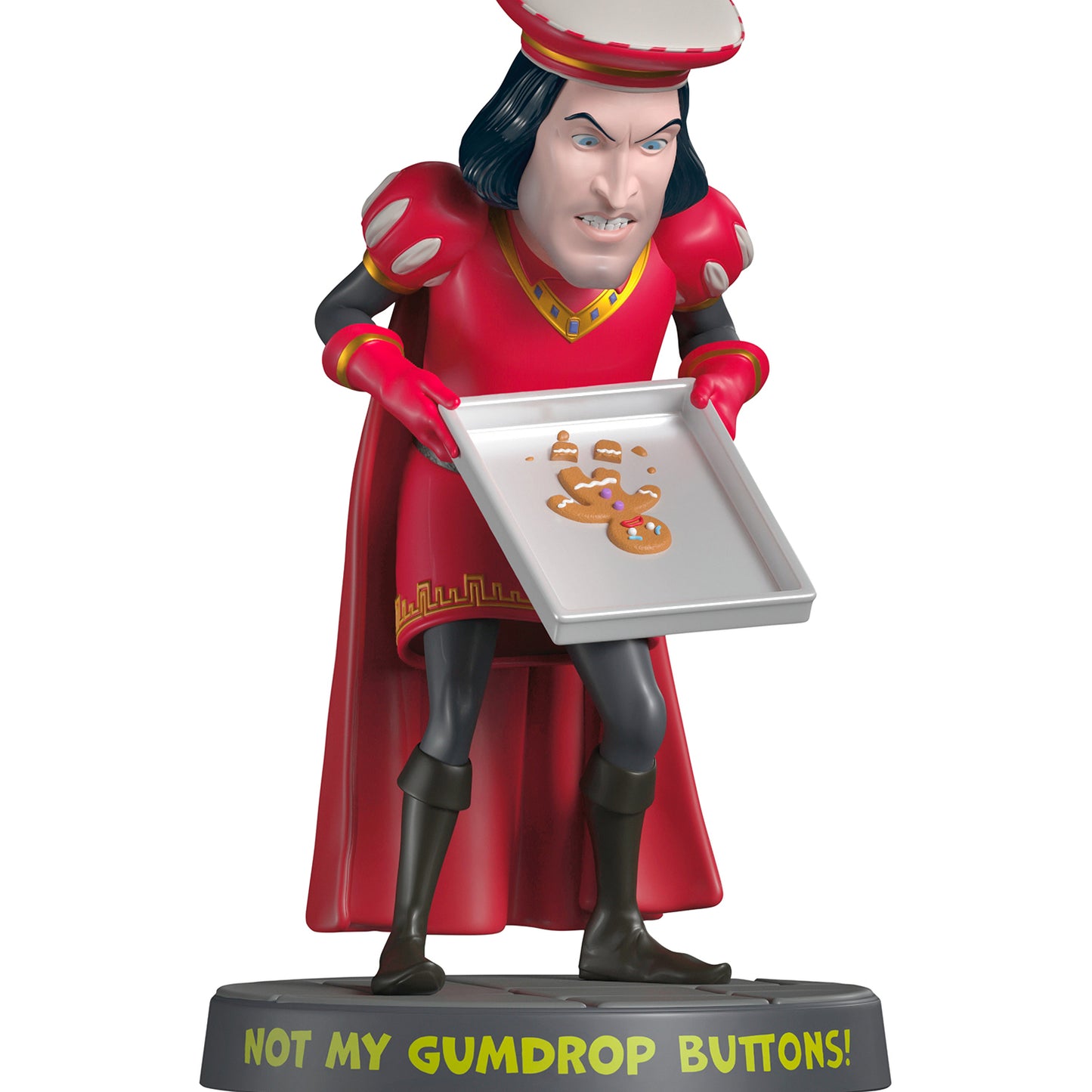 Shrek "Not My Buttons!" — 2026 Hallmark Keepsake Christmas Ornament featuring Lord Farquaad holding a cookie sheet with a broken Gingerbread Man.