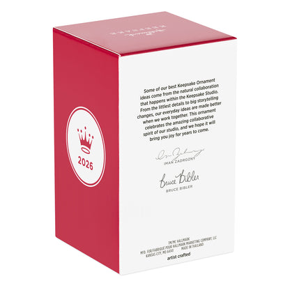 Shrek "Not My Buttons!" — 2026 Hallmark Keepsake Christmas Ornament packaging with logo and artist signatures, side view.