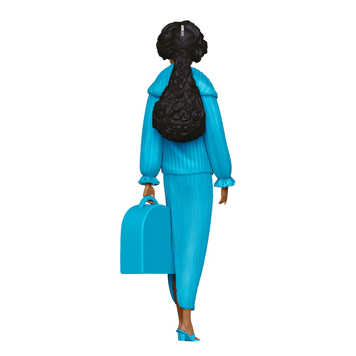 Barbie™ Beauty Secrets Christie — 2026 Hallmark Keepsake Christmas Ornament, stylish black doll in vibrant blue outfit, back view