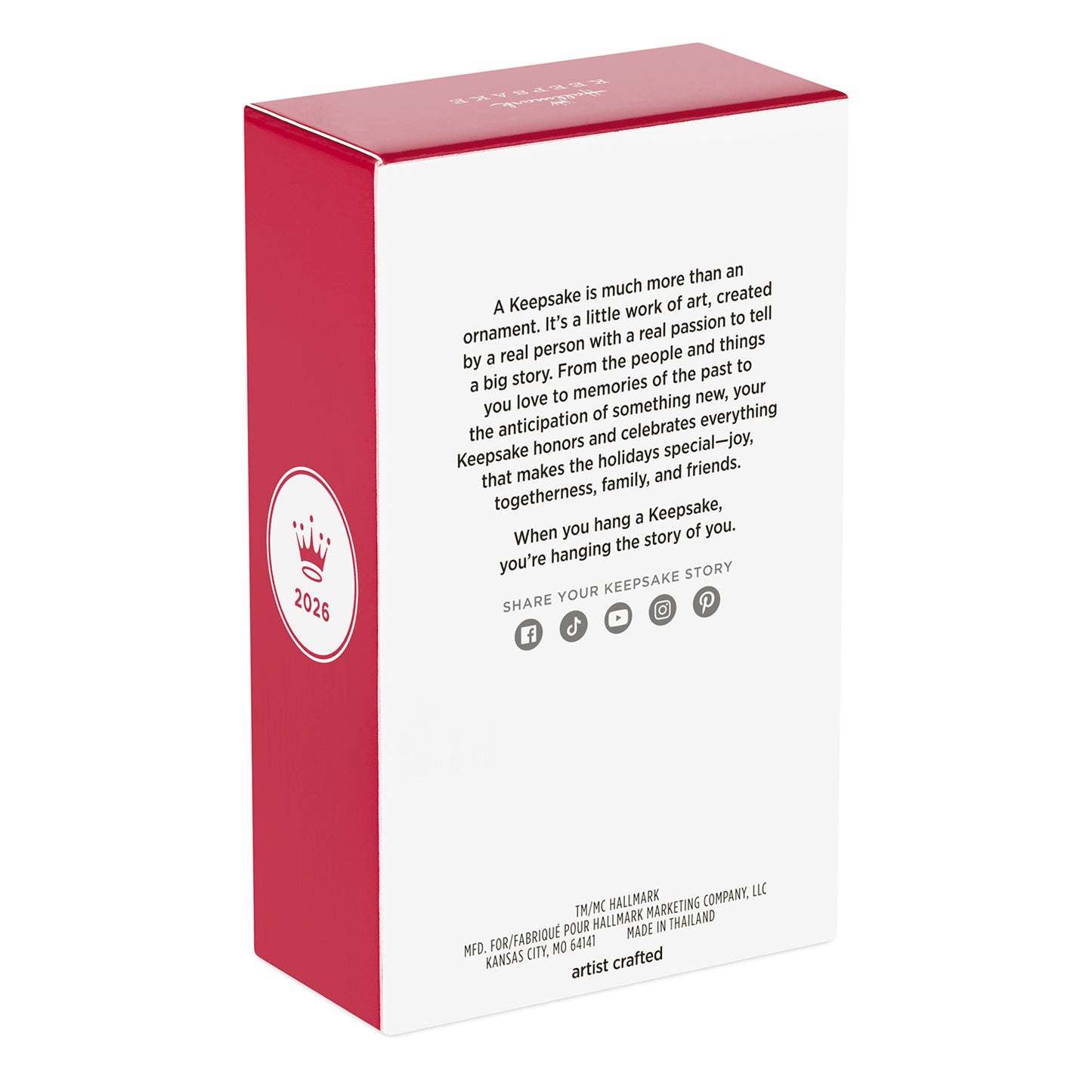 Barbie™ Beauty Secrets Christie — 2026 Hallmark Keepsake Christmas Ornament boxed back view, featuring a red design and care instructions.