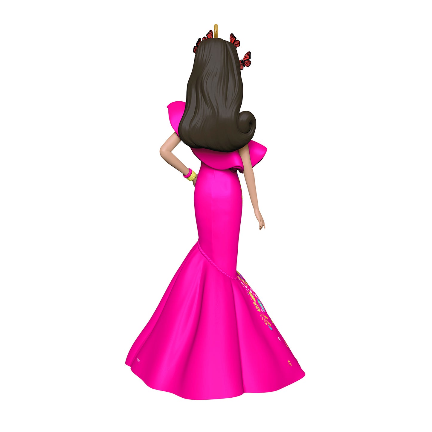 Barbie™ Día De Muertos — 2026 Hallmark Keepsake Christmas Ornament, pink gown with butterfly crown, back view