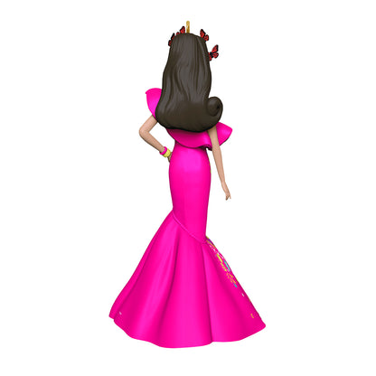 Barbie™ Día De Muertos — 2026 Hallmark Keepsake Christmas Ornament, pink gown with butterfly crown, back view
