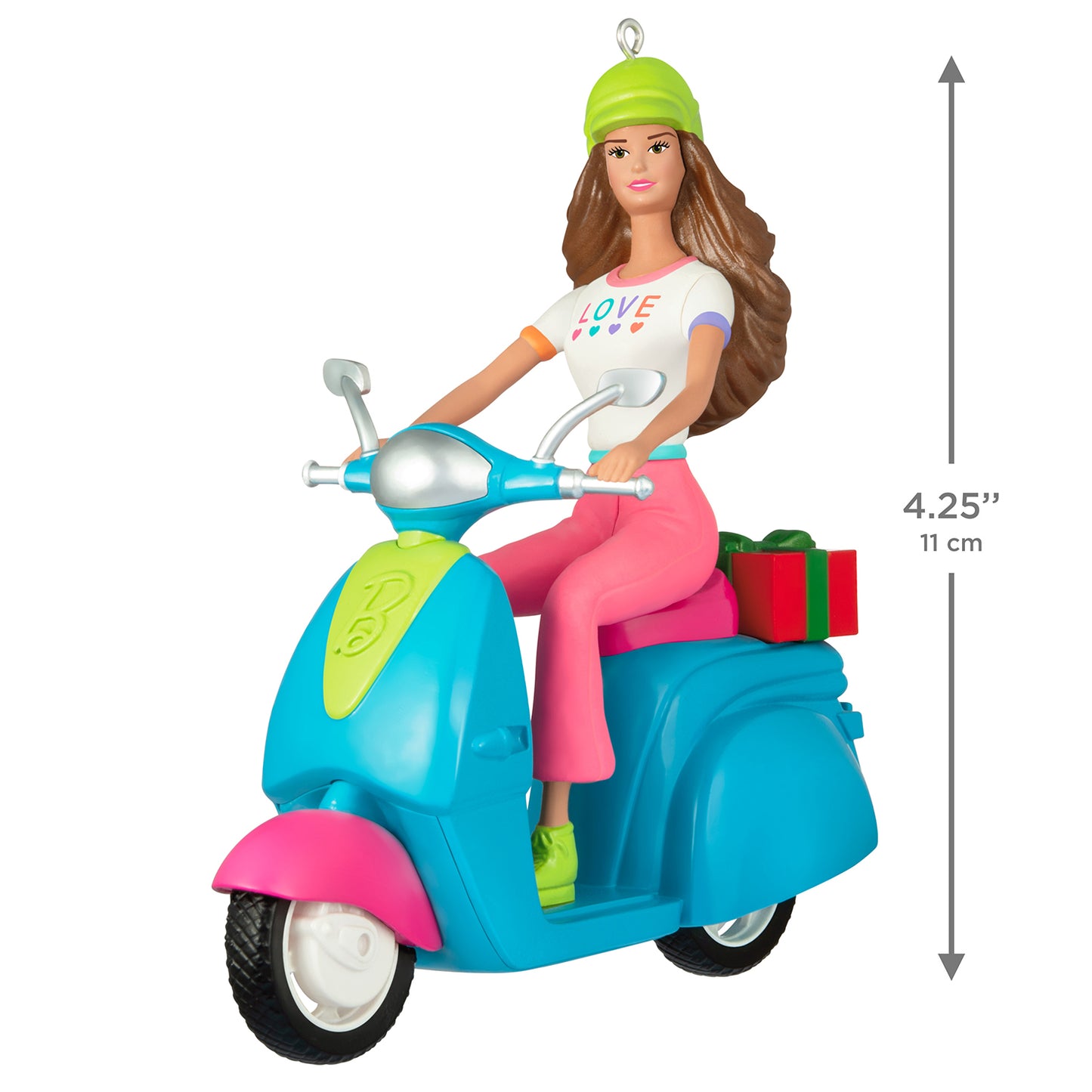 Barbie™ Fashionistas Doll and Scooter — 2026 Hallmark Keepsake Christmas Ornament in bright colours, featuring Barbie wearing a pastel top and neon helmet.