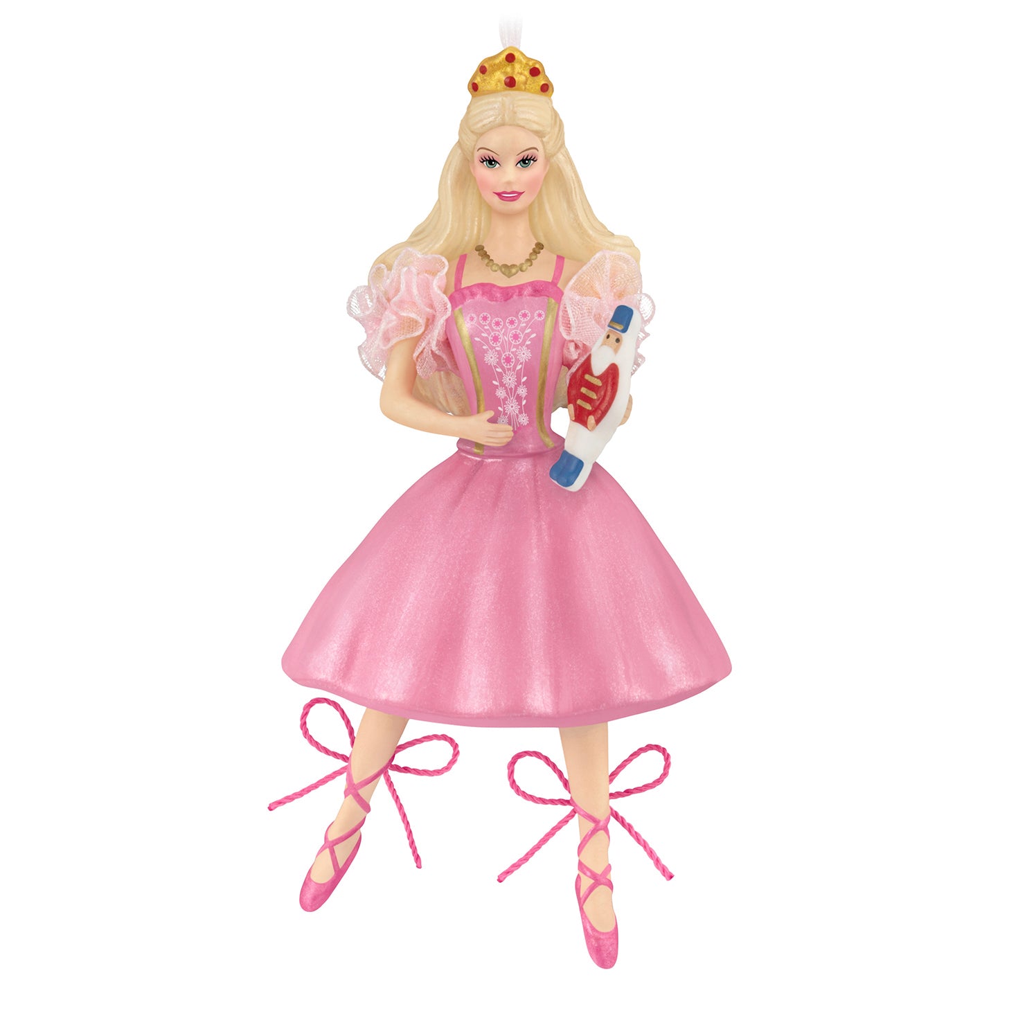 Barbie™ in the Nutcracker 25th Anniversary, porcelain and fabric — 2026 Hallmark Keepsake Christmas Ornament, detailed pink ballerina dress with crown