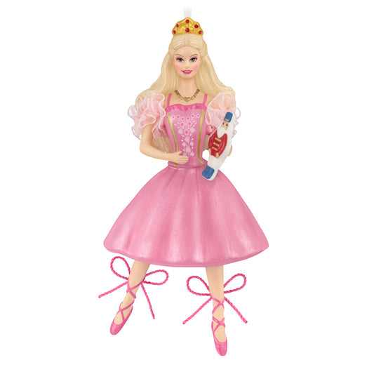 Barbie™ in the Nutcracker 25th Anniversary, porcelain and fabric — 2026 Hallmark Keepsake Christmas Ornament, detailed pink ballerina dress with crown