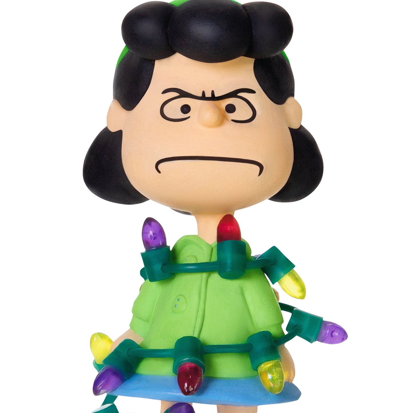 The Peanuts® Gang Lucy's All Tangled Up! — 2026 Hallmark Keepsake Christmas Ornament featuring Lucy entangled in colourful Christmas lights in a playful pose.