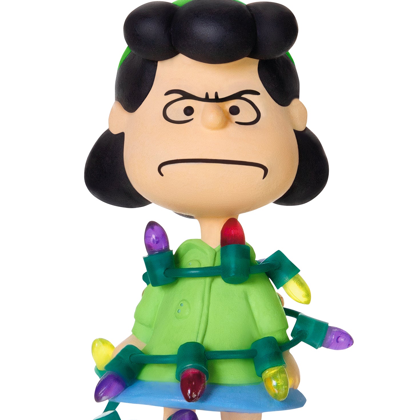 The Peanuts® Gang Lucy's All Tangled Up! — 2026 Hallmark Keepsake Christmas Ornament featuring Lucy entangled in colourful Christmas lights in a playful pose.