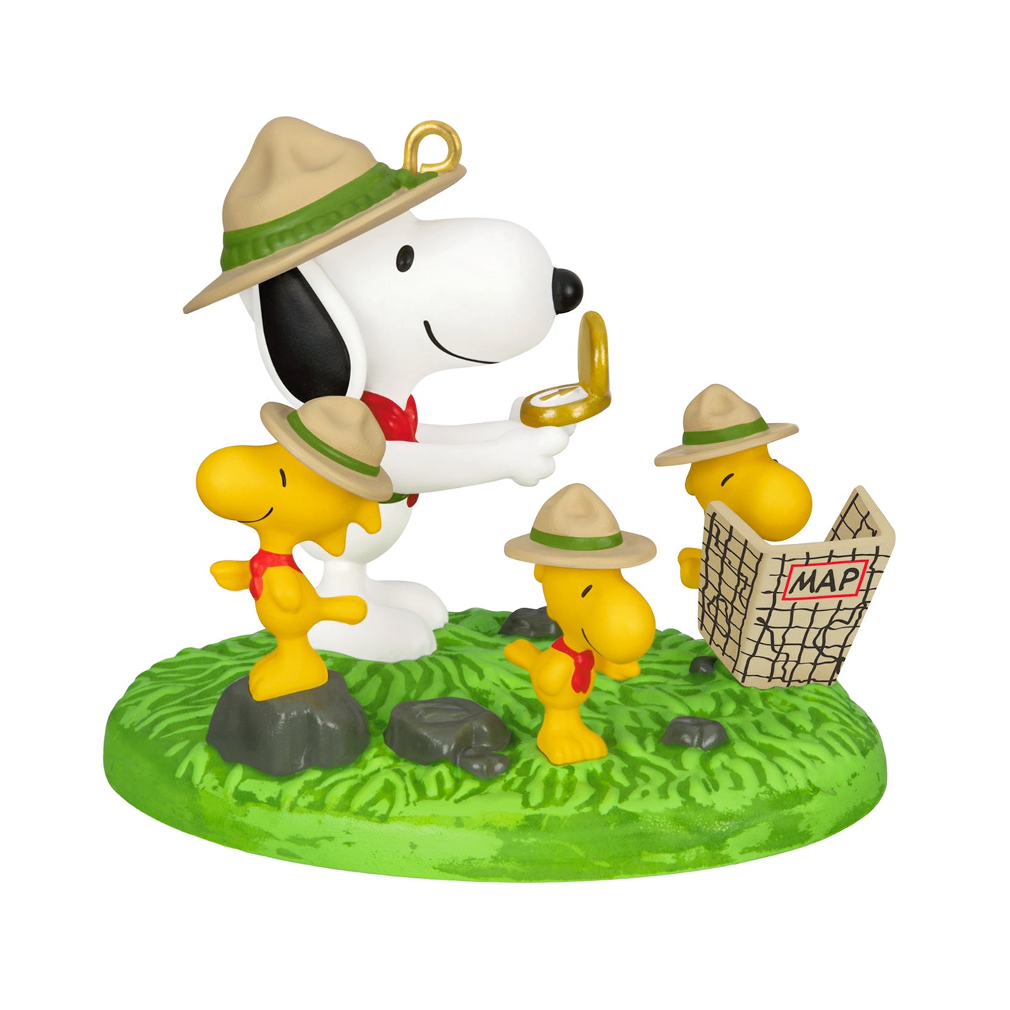 The Peanuts® Gang Orienteering — 2026 Hallmark Keepsake Christmas Ornament features Snoopy guiding Woodstock and friends, with detailed compass and map.