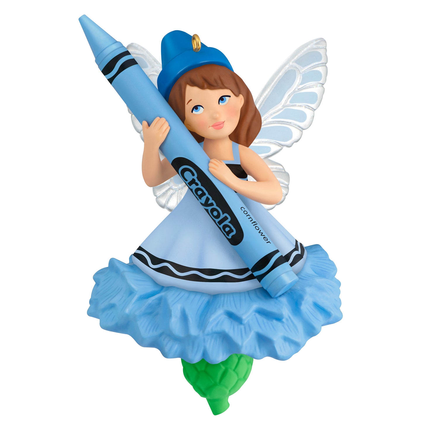 Crayola® Cornflower Fairy — 2026 Hallmark Keepsake Christmas Ornament, detailed design, holding a crayon, charming blue dress and wings.