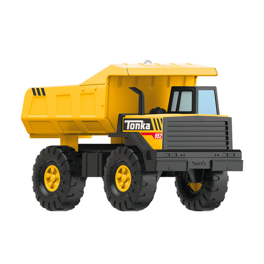 Hasbro® Tonka Mighty Dump Truck — 2026 Hallmark Keepsake Christmas Ornament, detailed side view of the iconic yellow toy truck.