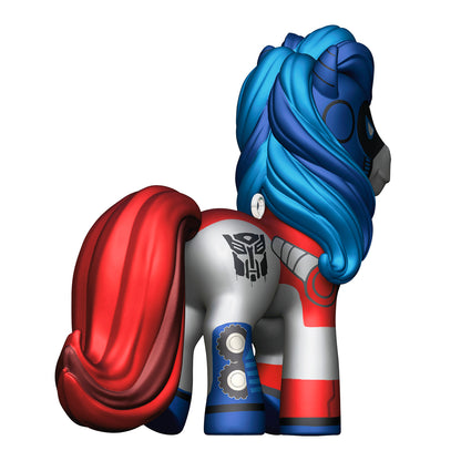 Hasbro® My Little Pony® Transformers™ My Little Prime — 2026 Hallmark Keepsake Christmas Ornament side view, featuring a blue mane and red tail with iconic Autobot design.