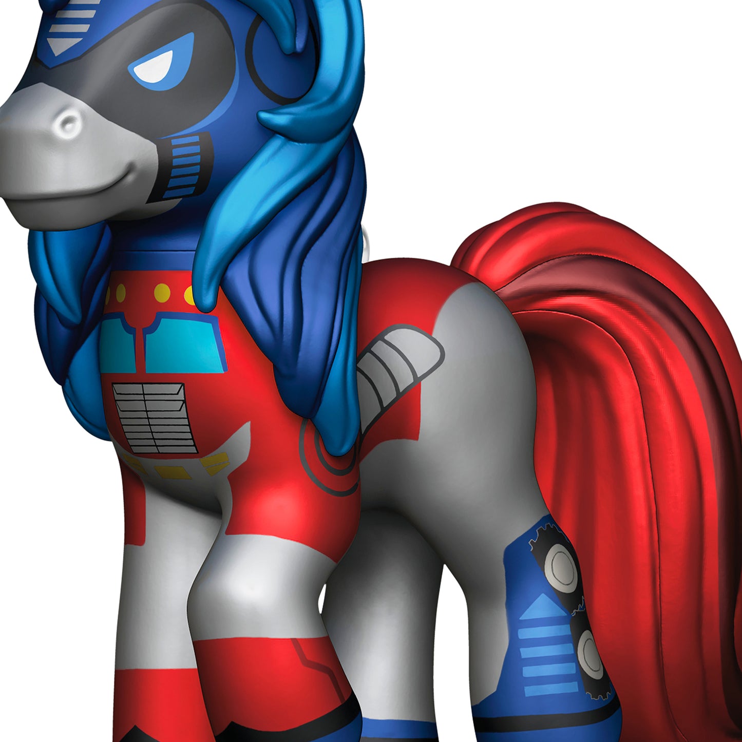 Hasbro® My Little Pony® Transformers™ My Little Prime — 2026 Hallmark Keepsake Christmas Ornament, detailed pony in red and blue armour, side view