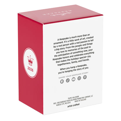 Hot Wheels Monster Trucks™ Rhinomite™ — 2026 Hallmark Keepsake Christmas Ornament packaging, red box with artist statement and logo.