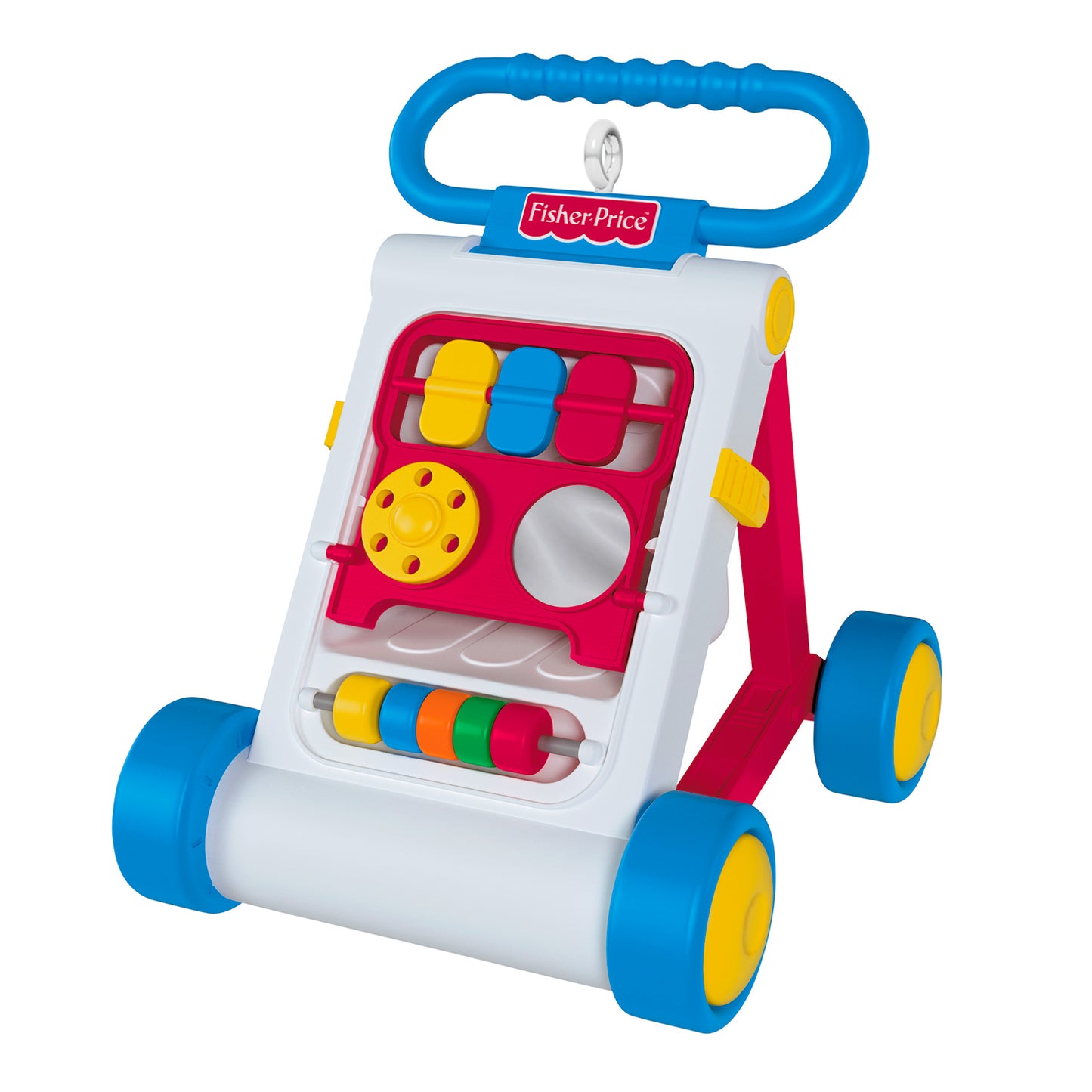 Fisher-Price™ Activity Walker — 2026 Hallmark Keepsake Christmas Ornament, colourful sensory attachments, close up view