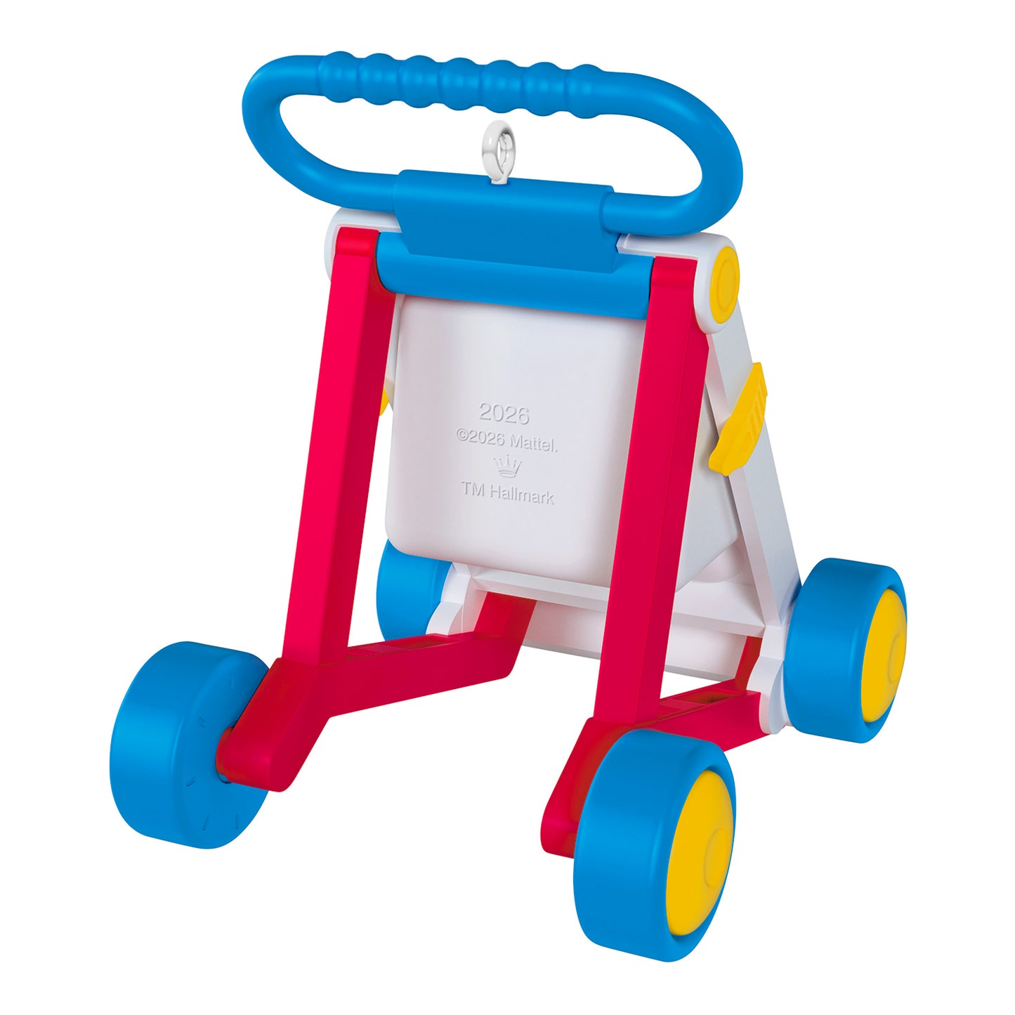 Fisher-Price™ Activity Walker — 2026 Hallmark Keepsake Christmas Ornament in vibrant colours, showcasing big blue wheels and sturdy handle.
