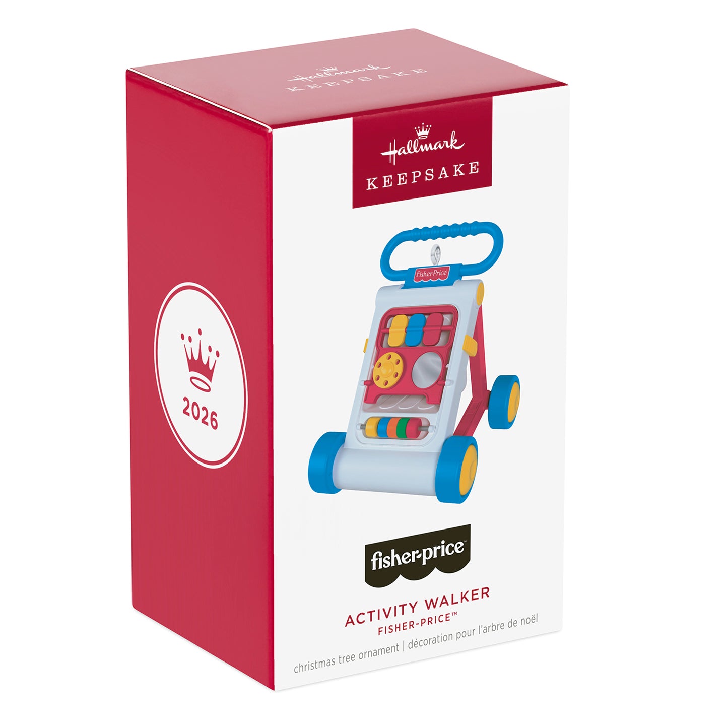 Fisher-Price™ Activity Walker — 2026 Hallmark Keepsake Christmas Ornament in decorative packaging, featuring bright colours and sensory buttons.