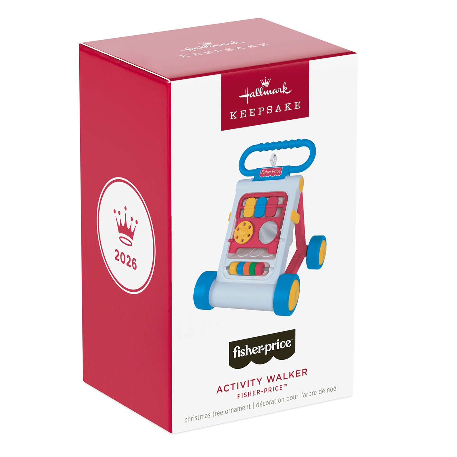 Fisher-Price™ Activity Walker — 2026 Hallmark Keepsake Christmas Ornament in decorative packaging, featuring bright colours and sensory buttons.