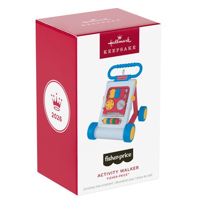 Fisher-Price™ Activity Walker — 2026 Hallmark Keepsake Christmas Ornament in decorative packaging, featuring bright colours and sensory buttons.
