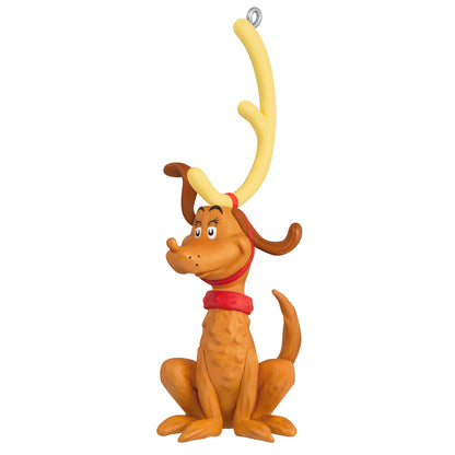 Dr. Seuss's How the Grinch Stole Christmas! Max the Reindeer Dog — 2026 Hallmark Keepsake Christmas Ornament in a playful pose with antlers.