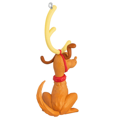 Dr. Seuss's How the Grinch Stole Christmas! Max the Reindeer Dog — 2026 Hallmark Keepsake Christmas Ornament, side view with antlers and red collar.