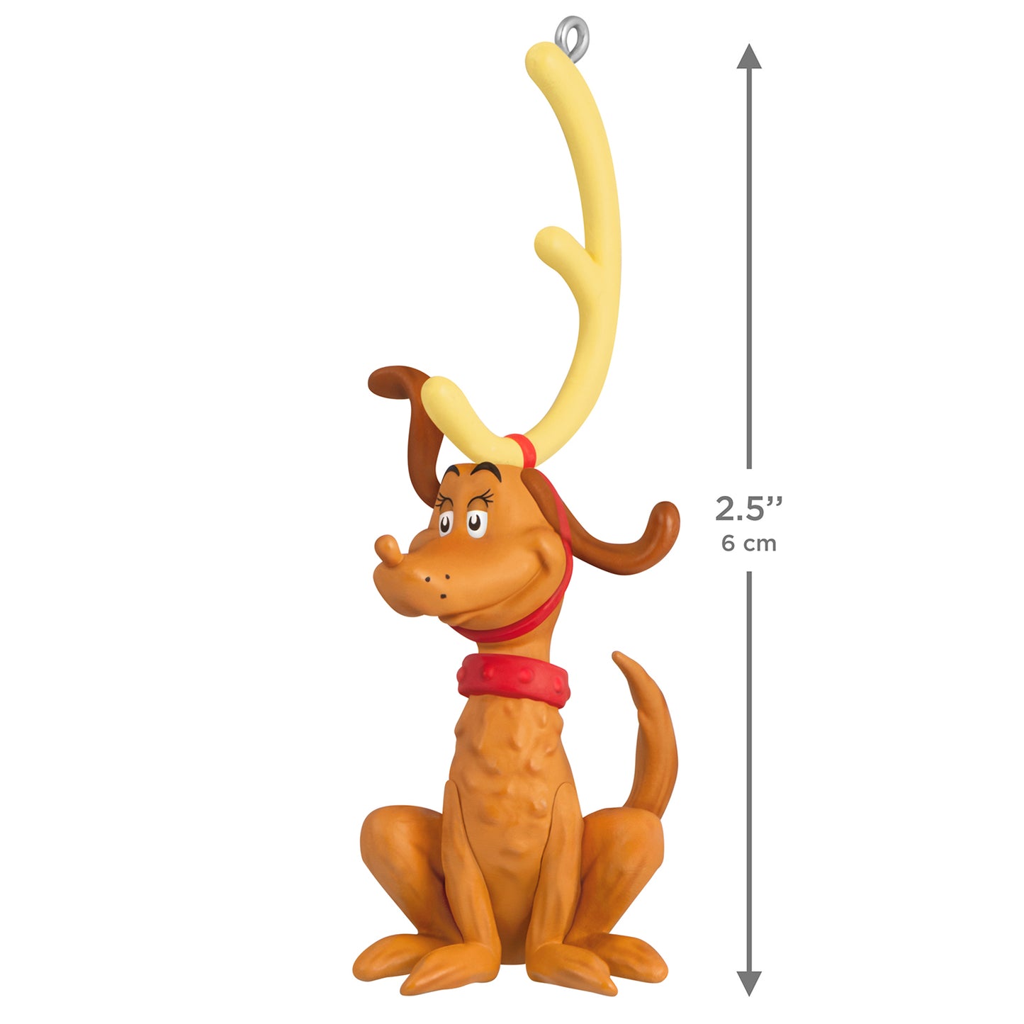 Dr. Seuss's How the Grinch Stole Christmas! Max the Reindeer Dog ornament in 6 cm height, featuring antlers and red collar.