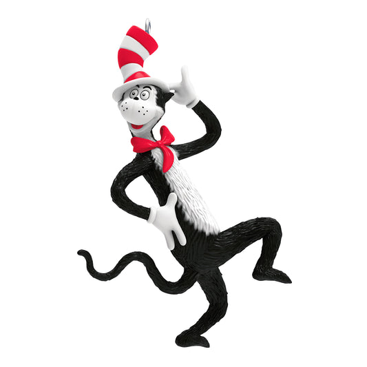 Dr. Seuss's The Cat in the Hat Clever Cat — 2026 Hallmark Keepsake Christmas Ornament, playful pose, black and white cat, red and white hat