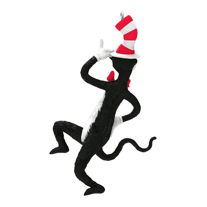 Dr. Seuss's The Cat in the Hat Clever Cat — 2026 Hallmark Keepsake Christmas Ornament, playful pose, black and white cat wearing a red-striped hat.