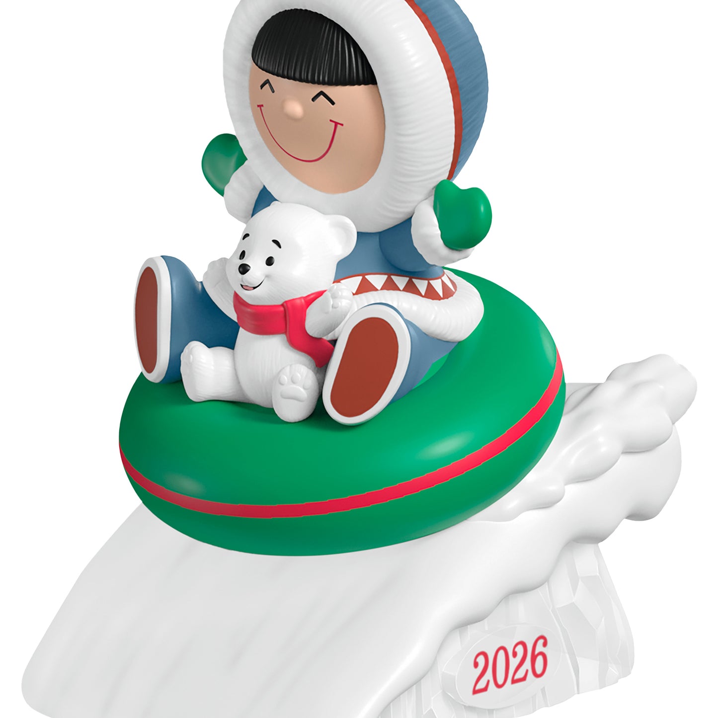 Frosty Friends 2026 — 2026 Hallmark Keepsake Christmas Ornament, festive green tube, detailed design featuring a happy child and polar bear.