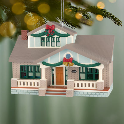 Nostalgic Houses and Shops Arts and Crafts Bungalow — 2026 Hallmark Keepsake Christmas Ornament featuring festive garlands and a Christmas tree.