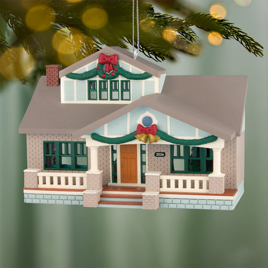 Nostalgic Houses and Shops Arts and Crafts Bungalow — 2026 Hallmark Keepsake Christmas Ornament featuring festive garlands and a Christmas tree.