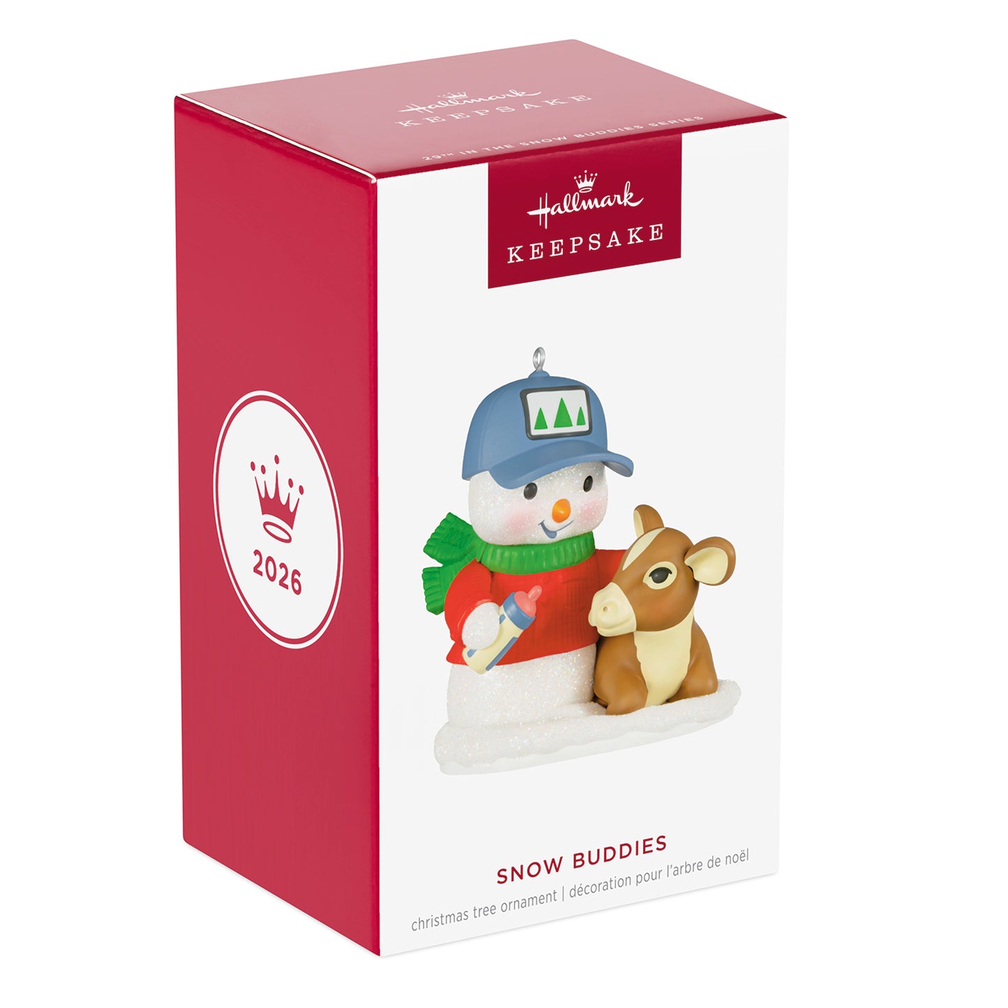 Snow Buddies, 29th in the Series — 2026 Hallmark Keepsake Christmas Ornament in gift box featuring a snowman and calf.