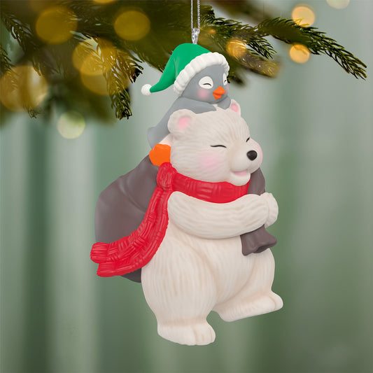Snowball and Tuxedo Gift Givers, 26th in the series — 2026 Hallmark Keepsake Christmas Ornament, close-up view of polar bear and penguin.