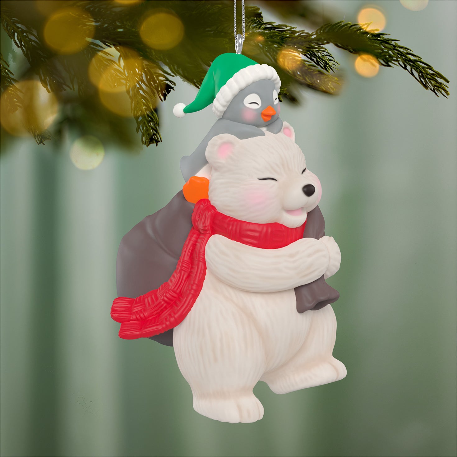 Snowball and Tuxedo Gift Givers, 26th in the series — 2026 Hallmark Keepsake Christmas Ornament, close-up view of polar bear and penguin.