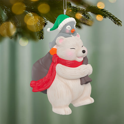 Snowball and Tuxedo Gift Givers, 26th in the series — 2026 Hallmark Keepsake Christmas Ornament, close-up view of polar bear and penguin.