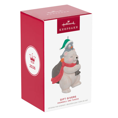 Snowball and Tuxedo Gift Givers, 26th in the series — 2026 Hallmark Keepsake Christmas Ornament in gift packaging.