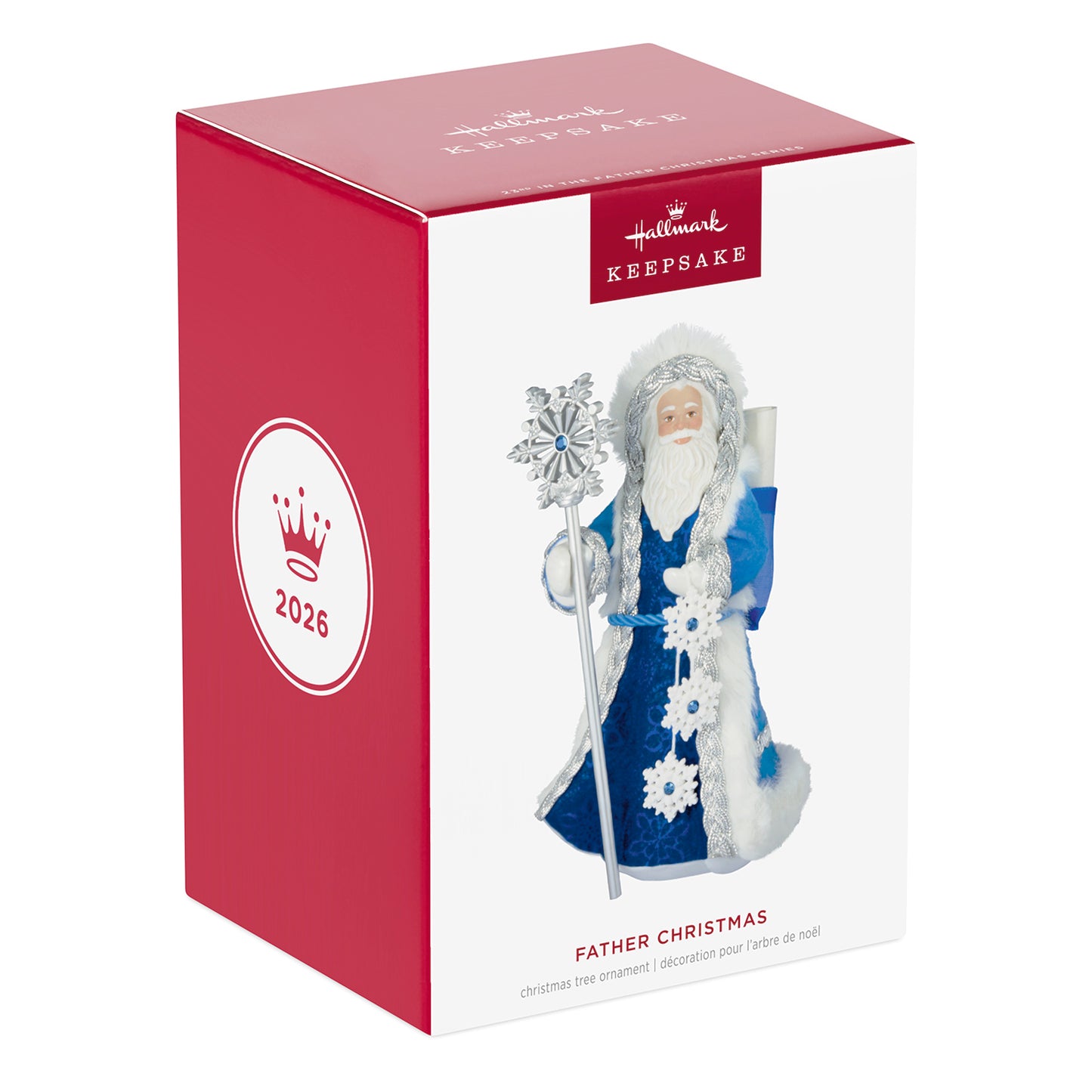 Father Christmas, 23rd in the series — 2026 Hallmark Keepsake Christmas Ornament, boxed with detailed silver staff and blue coat.
