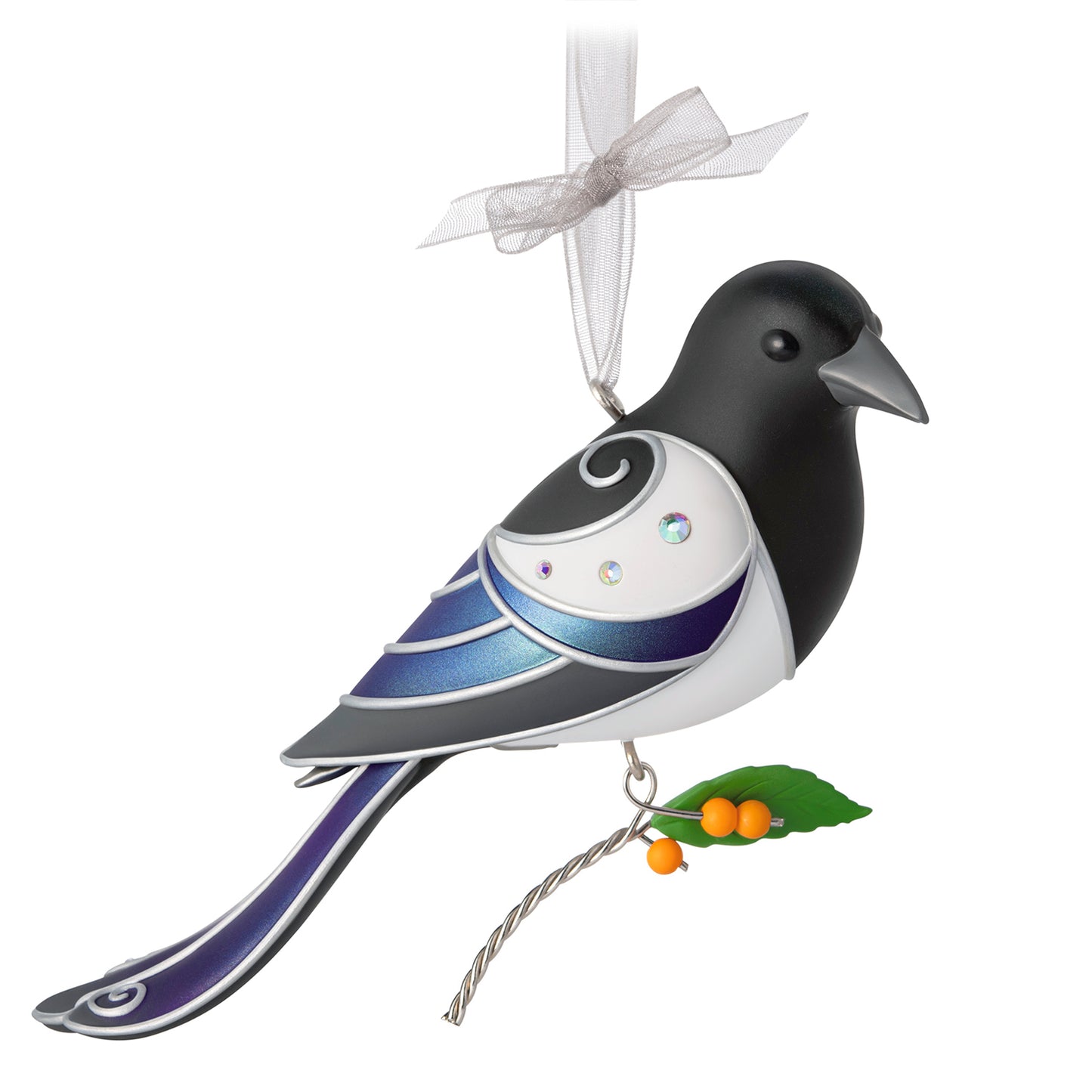 The Beauty of Birds Black-Billed Magpie, 22nd in the Series — 2026 Hallmark Keepsake Christmas Ornament, detailed design with vibrant plumage and berry stem.