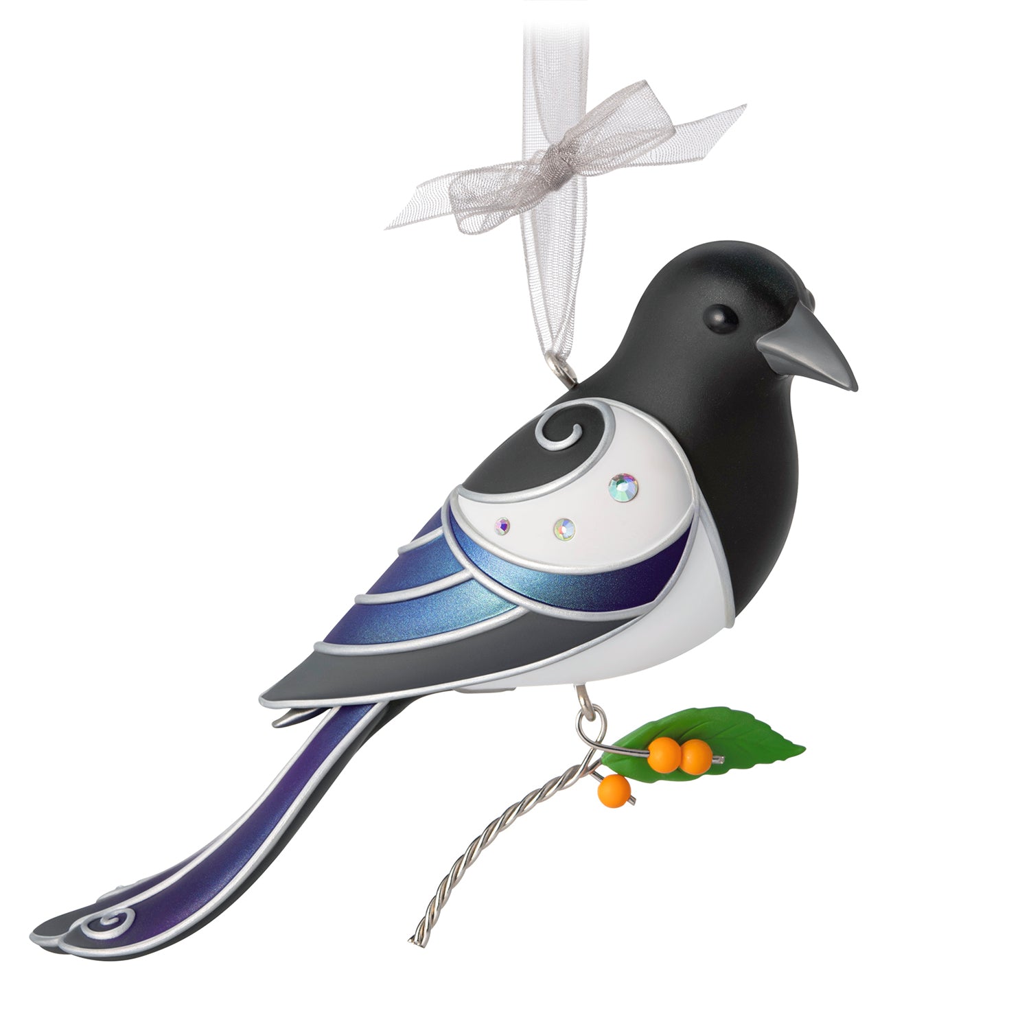 The Beauty of Birds Black-Billed Magpie, 22nd in the Series — 2026 Hallmark Keepsake Christmas Ornament, detailed design with vibrant plumage and berry stem.
