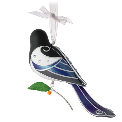The Beauty of Birds Black-Billed Magpie, 22nd in the Series — 2026 Hallmark Keepsake Christmas Ornament, featuring metallic details and a dangling berry stem.