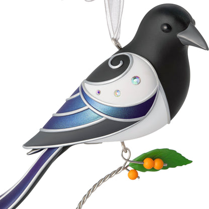The Beauty of Birds Black-Billed Magpie, 22nd in the Series — 2026 Hallmark Keepsake Christmas Ornament featuring vibrant blue and metallic accents with a berry detail.