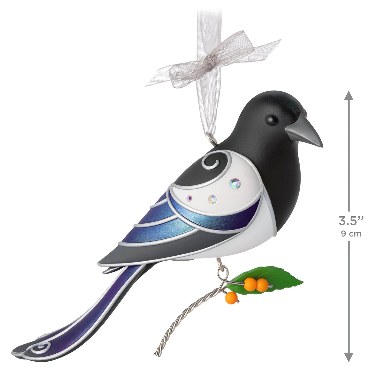 The Beauty of Birds Black-Billed Magpie, 22nd in the Series — 2026 Hallmark Keepsake Christmas Ornament, detailed view with blue and metallic accents.