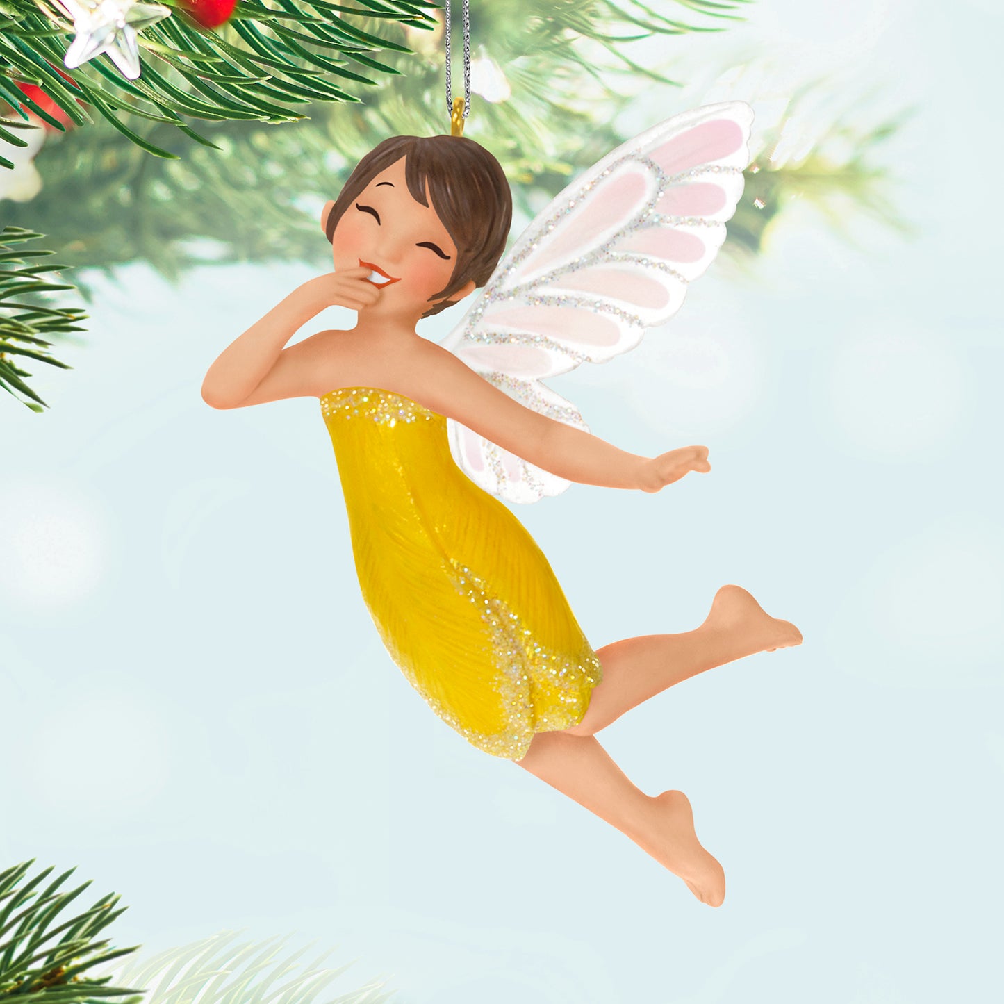 Fairy Messengers Crocus Fairy, 22nd in the Series — 2026 Hallmark Keepsake Christmas Ornament in yellow dress with sparkly wings