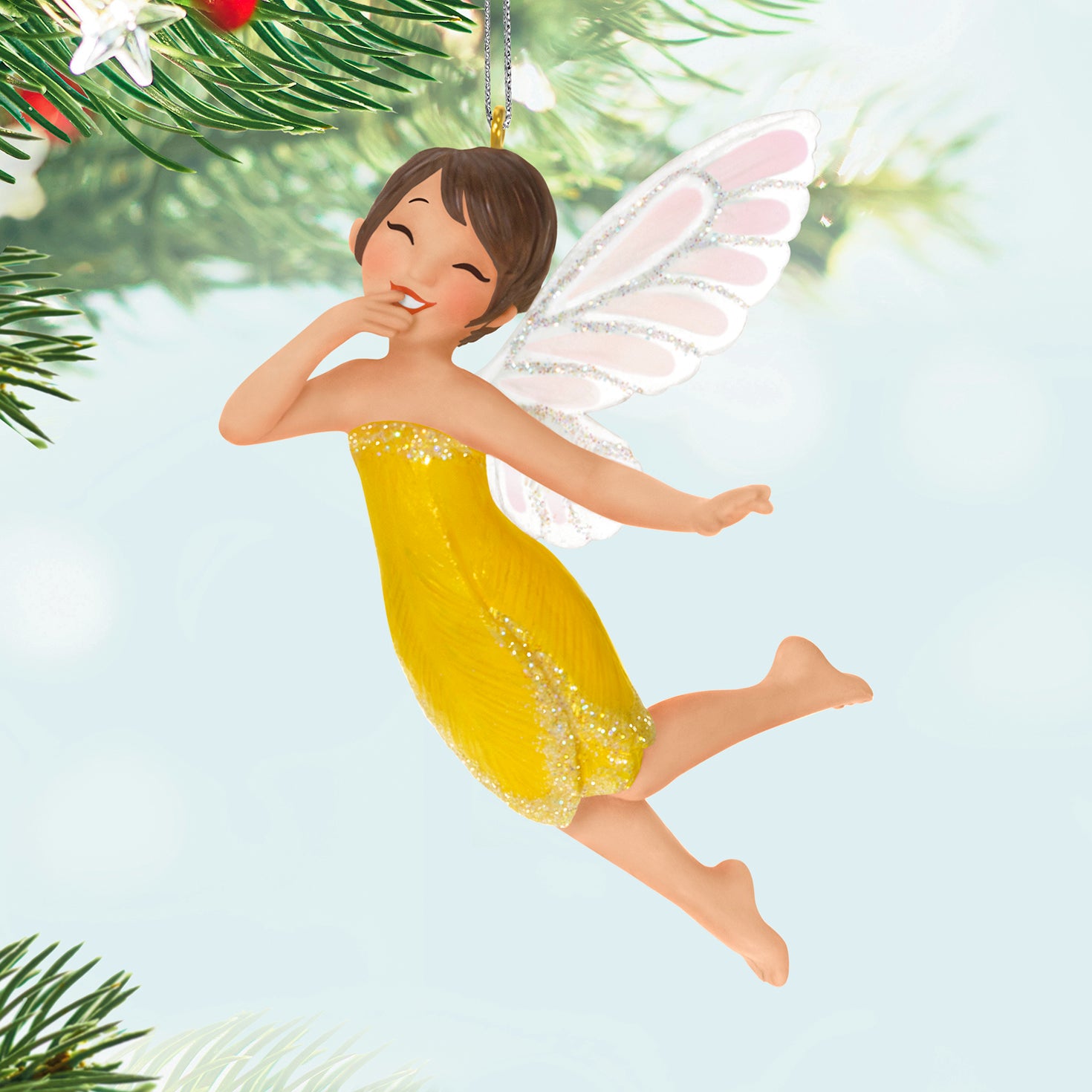 Fairy Messengers Crocus Fairy, 22nd in the Series — 2026 Hallmark Keepsake Christmas Ornament in yellow dress with sparkly wings